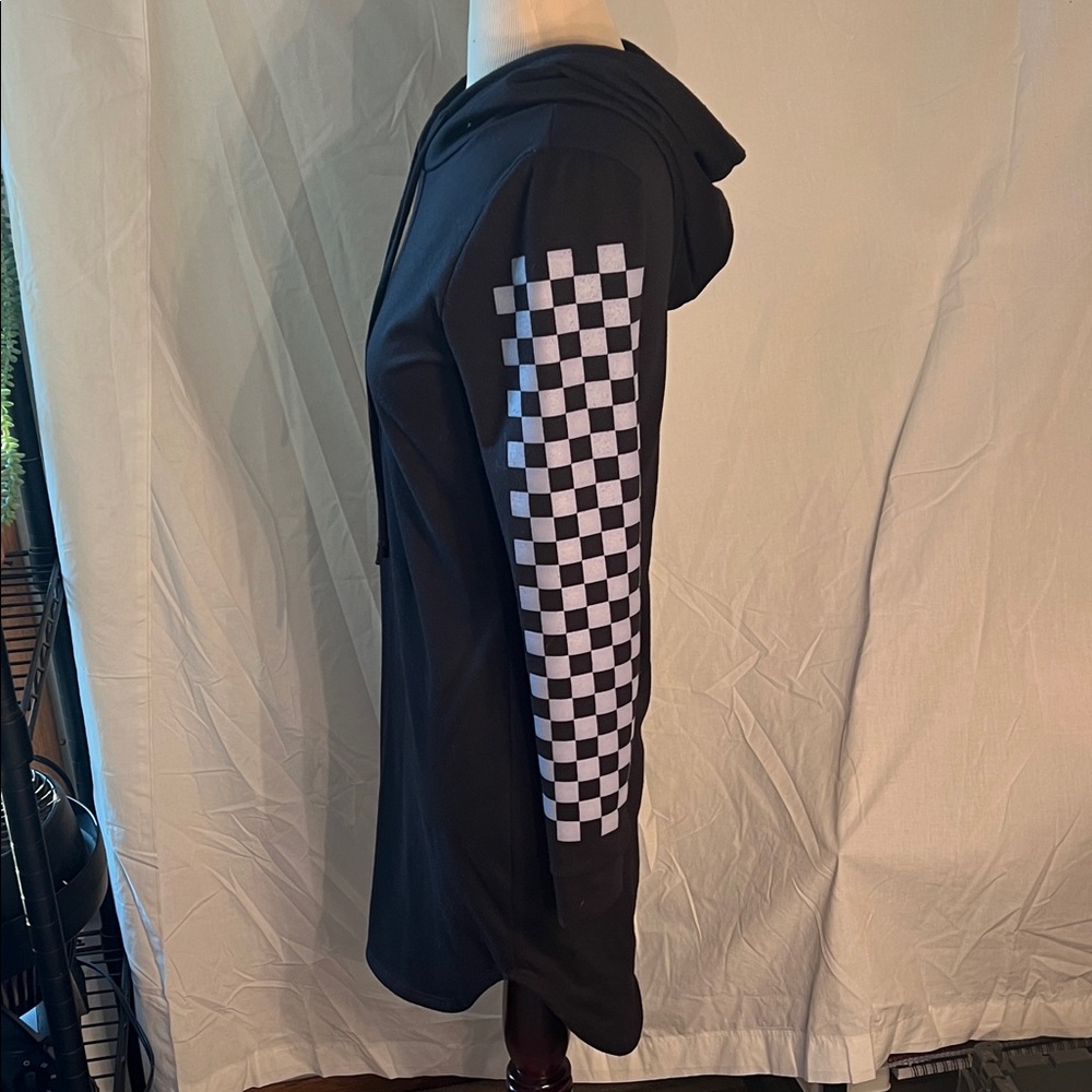 Love J Black Dress with Checkered Sleeves - Picture 6 of 13